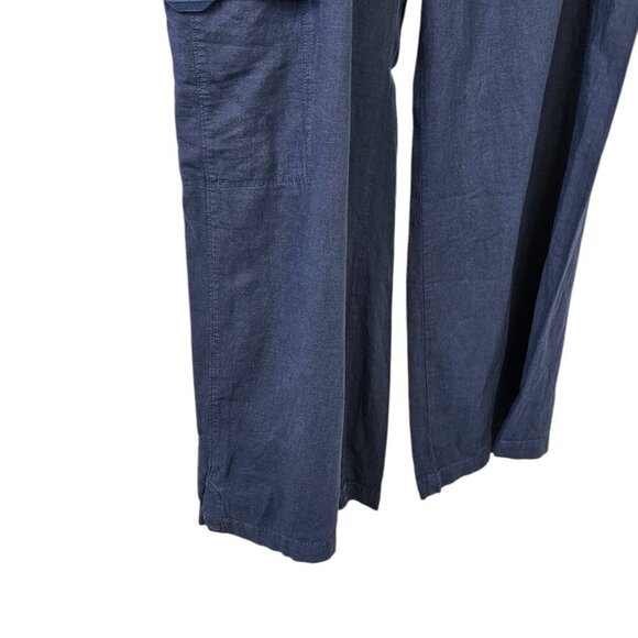 Anthropologie Pilcro Linen Blend Beach Cargo Pants, Blue, Wide Leg, Tie Waist,XL - Picture 11 of 12